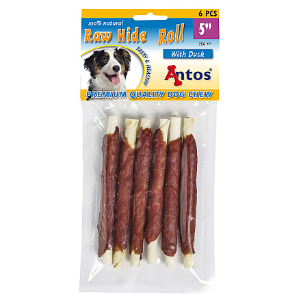 Antos Rawhide White Roll met Duck <br>13 cm 6 st