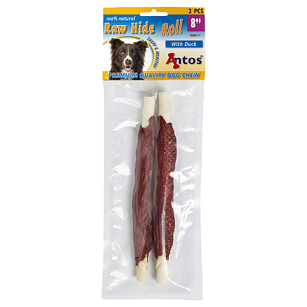 Antos Rawhide White Roll met Duck <br>20 cm 2 st