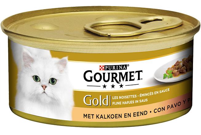 Gourmet kattenvoer Gold Fijne Hapjes kalkoen en eend 85 gr
